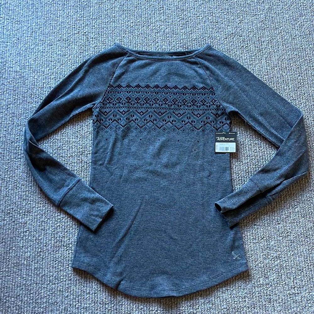 Eddie Bauer Grey Nordic Design Long Sleeve Waffle Shirt S